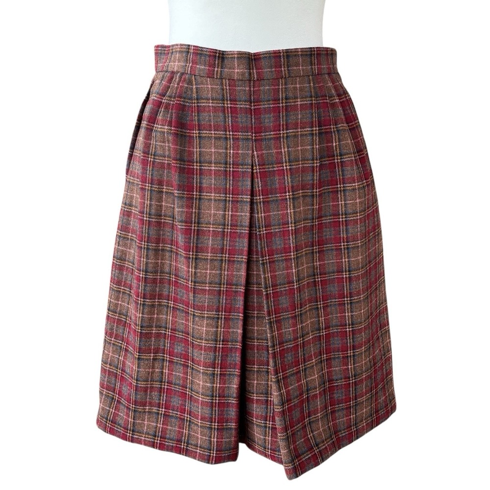 Vintage Tartan Plaid Pleated Wool Skirt Womens 11/12 Union Made USA Fays Closet